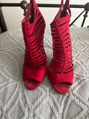 Zara Red Cage Strappy High Heel Sandals